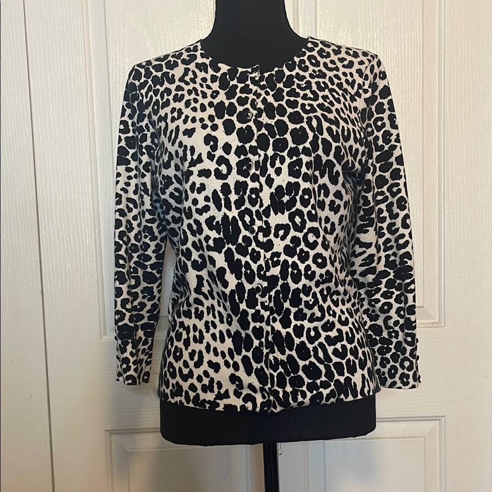 Express Design Studio W sz M 3/4 sleeve Black White Leopard Print Cardigan
